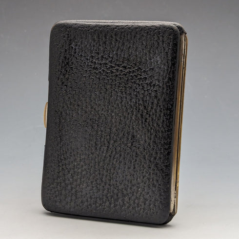 1910 年英國古董純銀裝飾黑色皮革皮夾 M Chapman