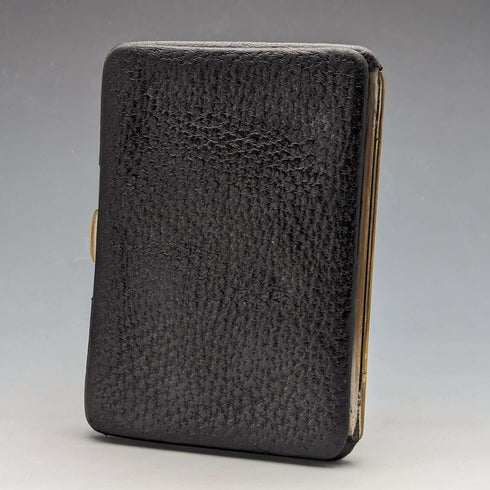 1910 British Antique Sterling Silver Decorated Black Leather Wallet M Chapman