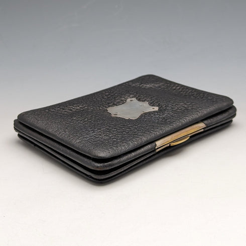 1910 年英國古董純銀裝飾黑色皮革皮夾 M Chapman