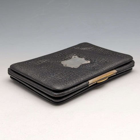 1910 British Antique Sterling Silver Decorated Black Leather Wallet M Chapman