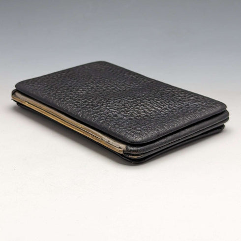 1910 British Antique Sterling Silver Decorated Black Leather Wallet M Chapman