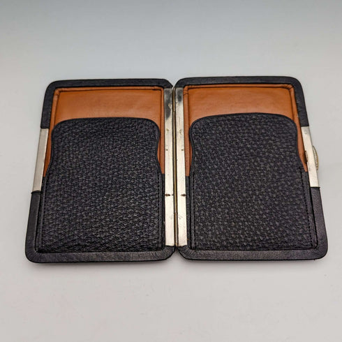 1910 British Antique Sterling Silver Decorated Black Leather Wallet M Chapman