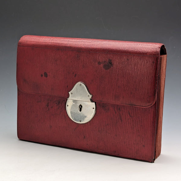 British Vintage Red Leather Document Case with Key (Memo & Letter Bag)