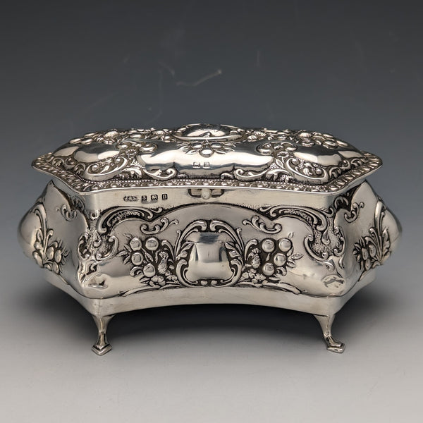 1912 British Antique Sterling Silver Jewelry Box 370g Jones & Crompton