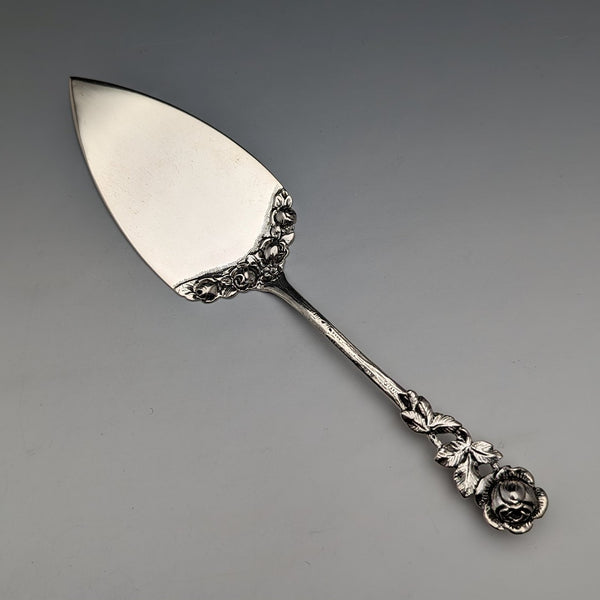 Antique 800 Silver Pastry Server with Rose Sculpture