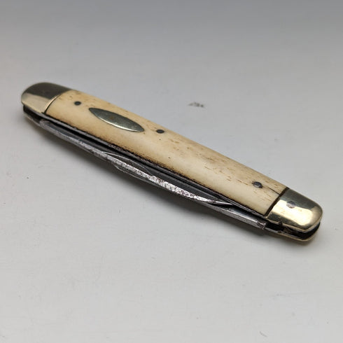 British Antique Bone Handle Pen Knife Steel Blade x2 J Lewis & Sons