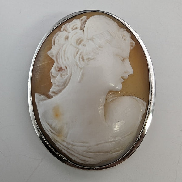 Vintage 800 Silver & Shell Cameo Brooch