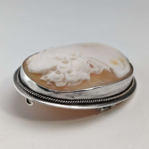 Vintage 800 Silver & Shell Cameo Brooch