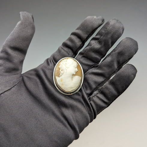 ヴィンテージ 800シルバー&シェルカメオ ブローチ