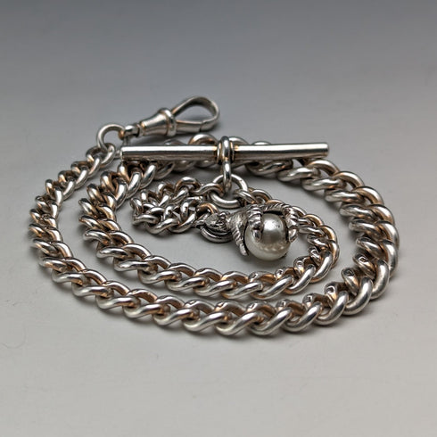 約 1910 年英國古董純銀阿爾伯特鏈 44 克爪子和碗扣