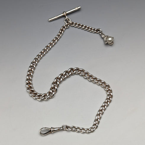 約 1910 年英國古董純銀阿爾伯特鏈 44 克爪子和碗扣