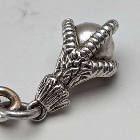 Circa 1910 British Antique Sterling Silver Albert Chain 44g Claw & Bowl Fob