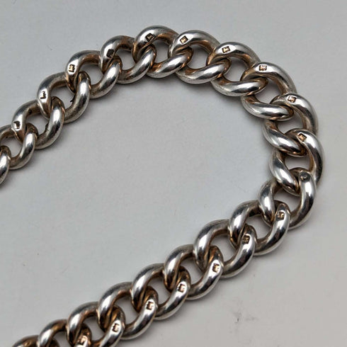 Circa 1910 British Antique Sterling Silver Albert Chain 44g Claw & Bowl Fob