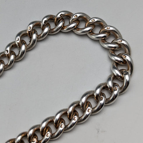 約 1910 年英國古董純銀阿爾伯特鏈 44 克爪子和碗扣