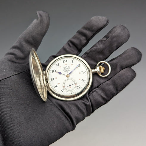 1910 年左右古董德國 Junghans 懷錶 ASTRA 銀邊獵人 工作狀況良好