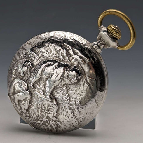 Circa 1912 Antique Zenith pocket watch engraved silver side hunter in good working order