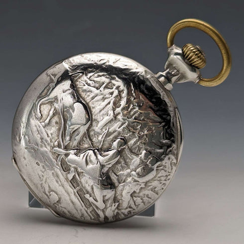 Circa 1912 Antique Zenith pocket watch engraved silver side hunter in good working order