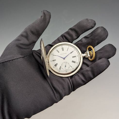 1912年頃 アンティーク ゼニス 懐中時計 彫刻銀側ハンター 動作良好