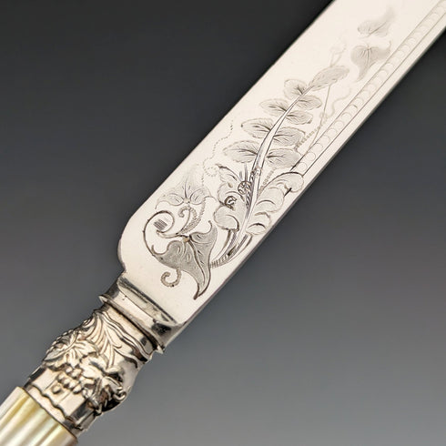 Circa 1860 British Antique White Pearl Handle Cutlery 12 Pair Set Walker & Hall