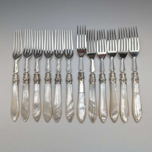 Circa 1860 British Antique White Pearl Handle Cutlery 12 Pair Set Walker & Hall