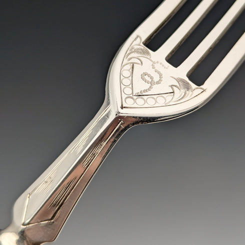 Circa 1860 British Antique White Pearl Handle Cutlery 12 Pair Set Walker & Hall