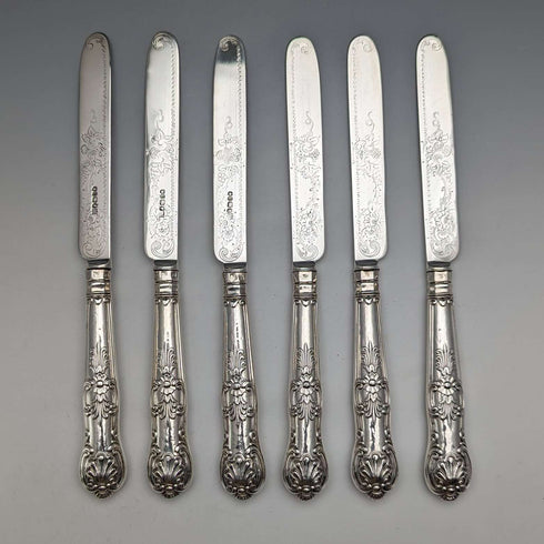 1862 British Antique Sterling Silver Dessert Cutlery 6 Pair Set Total 467g Martin & Hall Wooden Box