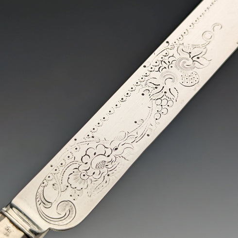 1862年 英国アンティーク 総純銀製 デザートカトラリー 6ペアセット 計467g Martin & Hall 木箱入り