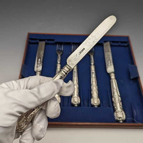 1862 年英國古董純銀甜點餐具 3 對套裝共 233 克 含馬丁和霍爾托盤