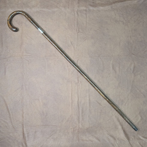 1921 British Antique Men's Cane, Lightweight Curved Handle, Sterling Silver Decoration, Brown Shaft, 88cm