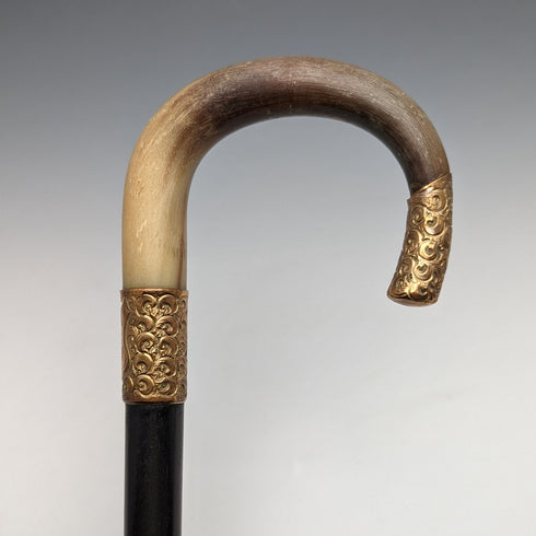 約 1914 年英國古董男士手杖角彎柄黑軸 85 厘米