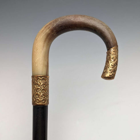 約 1914 年英國古董男士手杖角彎柄黑軸 85 厘米