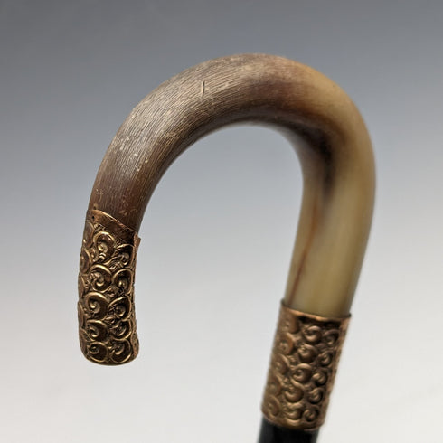 約 1914 年英國古董男士手杖角彎柄黑軸 85 厘米