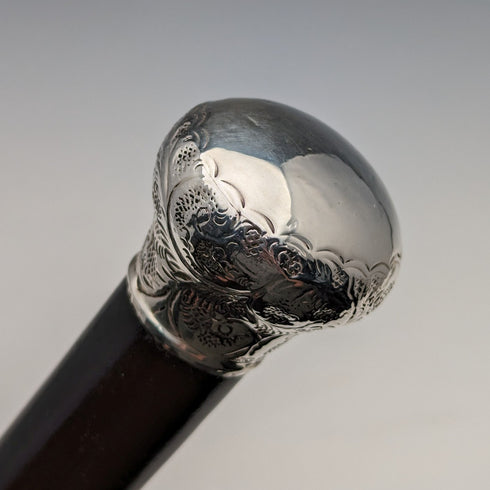 1913 年英國復古男手杖純銀圓形手柄 91 公分黑軸