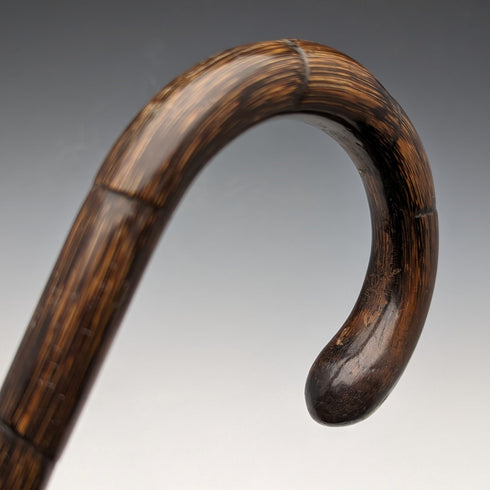 1921 British Antique Men's Cane, Lightweight Curved Handle, Sterling Silver Decoration, Brown Shaft, 88cm