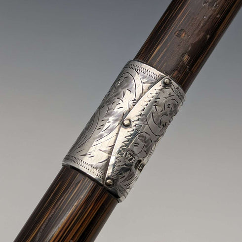 1921 年英國古董男士手杖,輕質弧形手柄,純銀裝飾,棕色桿,88 厘米
