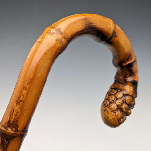 1926 年英國復古男士手杖,弧形手柄,純銀裝飾,竹桿,82 厘米