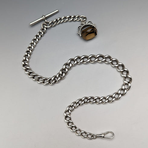 1890年頃 英国アンティーク 純銀製アルバートチェーン 59g 回転フォブ