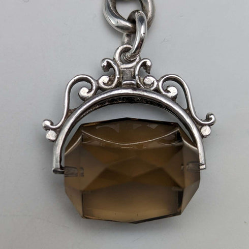 Circa 1890 British Antique Sterling Silver Albert Chain 59g Rotating Fob