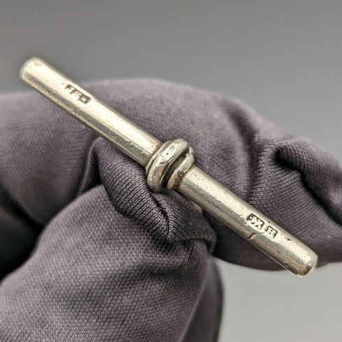 1890年頃 英国アンティーク 純銀製アルバートチェーン 59g 回転フォブ