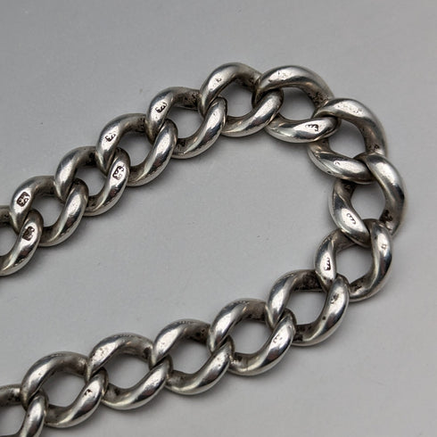 1890年頃 英国アンティーク 純銀製アルバートチェーン 59g 回転フォブ