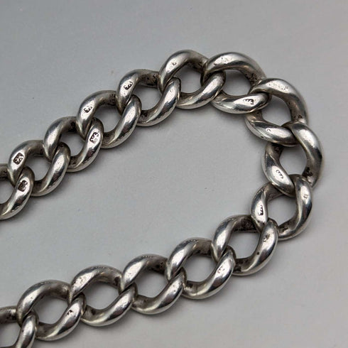 Circa 1890 British Antique Sterling Silver Albert Chain 59g Rotating Fob