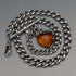 Circa 1900 British Antique Sterling Silver Albert Chain 33g Heart-shaped Amber Fob