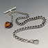 Circa 1900 British Antique Sterling Silver Albert Chain 33g Heart-shaped Amber Fob