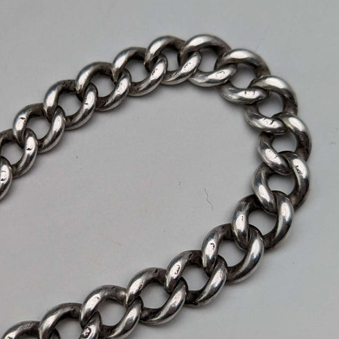 Circa 1900 British Antique Sterling Silver Albert Chain 33g Heart-shaped Amber Fob