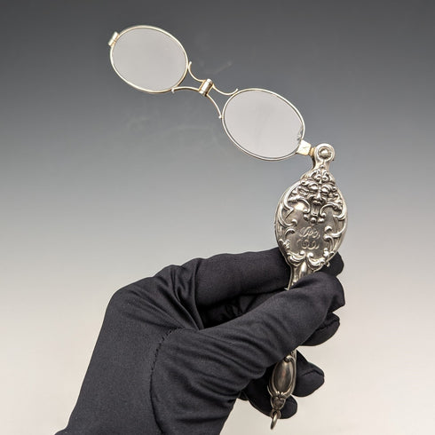 American Antique Sterling Silver Art Nouveau Decoration Portable Folding Glasses Roniette