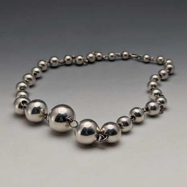 Vintage sterling silver large bead necklace 111g