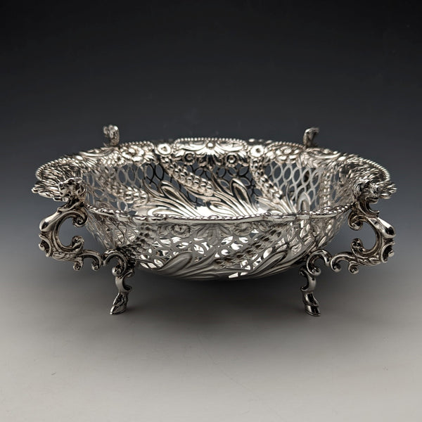 1892 British Antique Sterling Silver Stem Center Bowl 292g Charles Stuart Harris