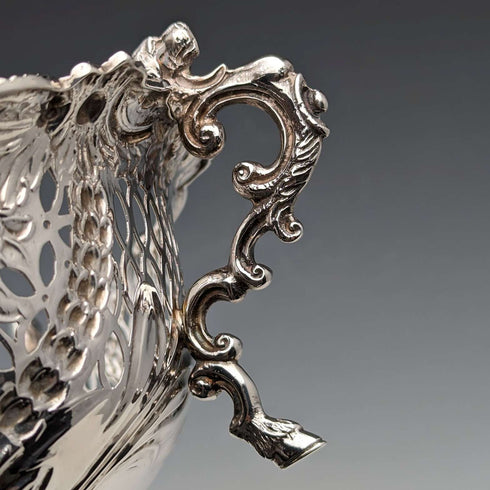 1892 British Antique Sterling Silver Stem Center Bowl 292g Charles Stuart Harris