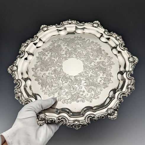 英國復古鍍銀托盤直徑29公分Flastaff