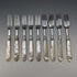 1875 British Antique White Pearl Handle & Sterling Silver Blade Cutlery 9 Pair Set Walker & Hall Wooden Box